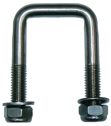 304 stainless steel square edge U-bolt, incl. nuts/washers – M8 x 1.25 x 25mm thread with 28mm x 48mm capability